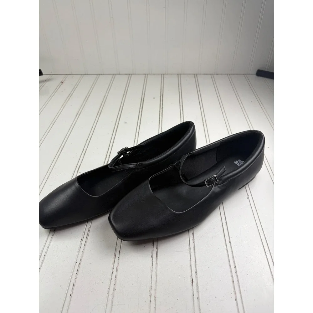 Wild Fable Elsa Black Leather Mary Jane Ballet Dress Flats Women's Size 10